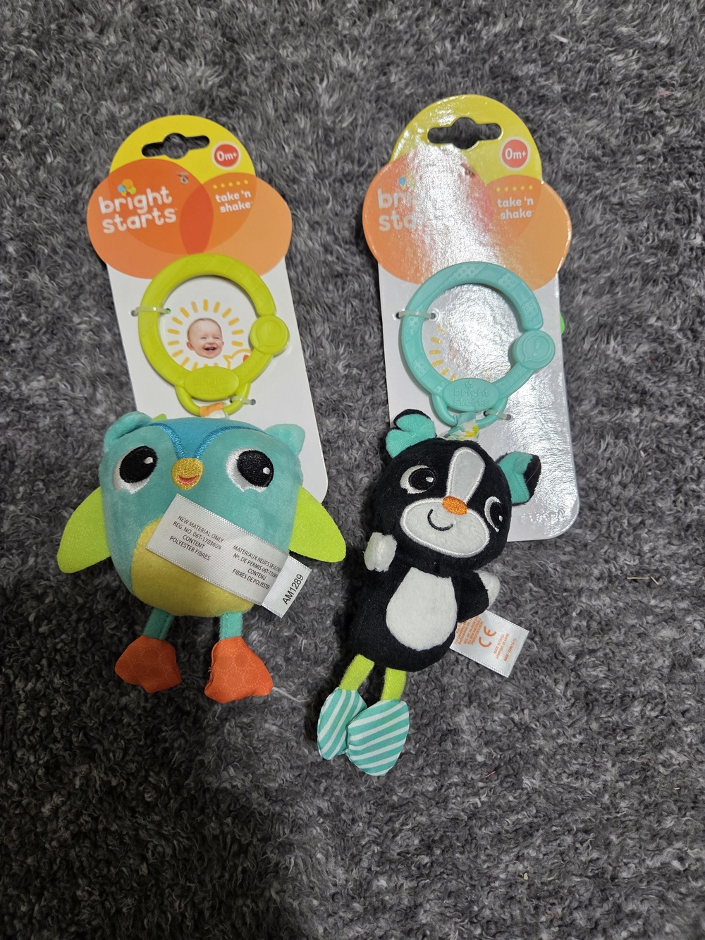 Bright Starts Teal & Black Plush Clip-On Toy Duo